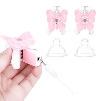Pink Butterfly Vibrating Nipple Clamps – Adjustable Intensity for Sensual Tease