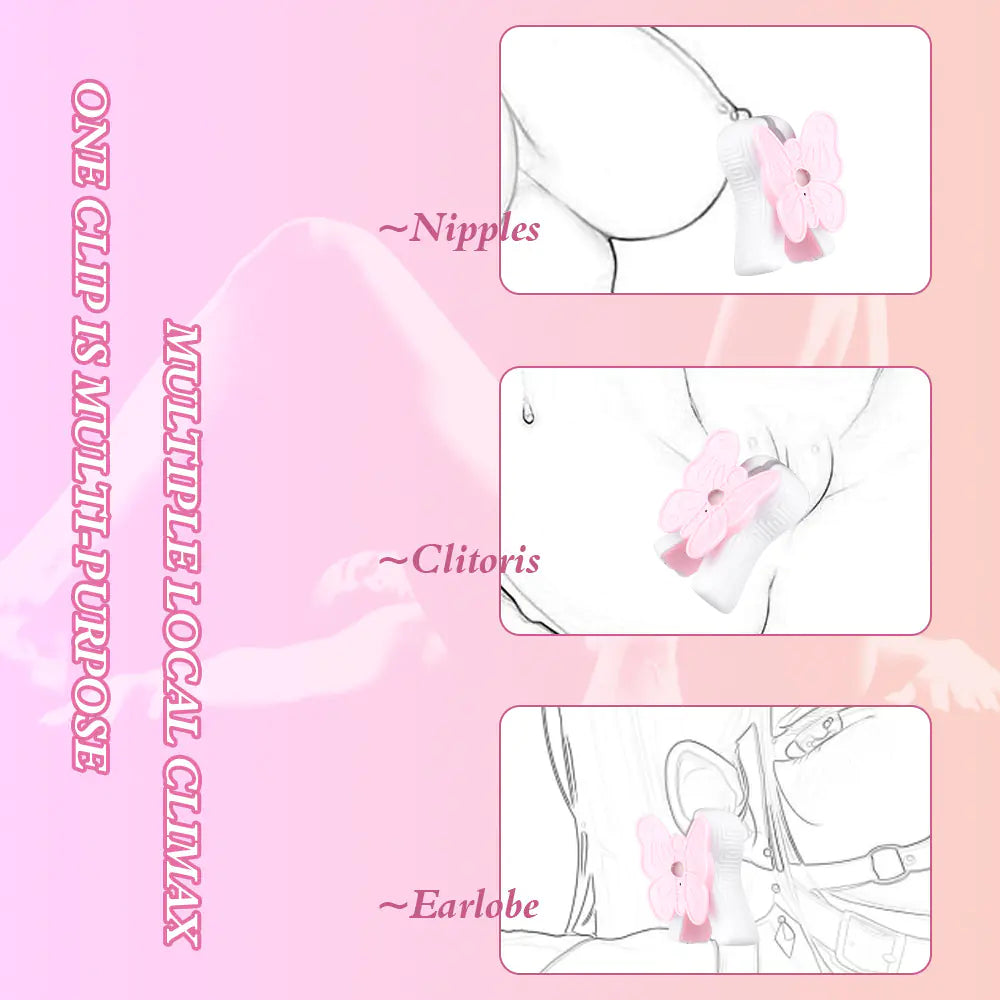 Pink Butterfly Vibrating Nipple Clamps – Adjustable Intensity for Sensual Tease